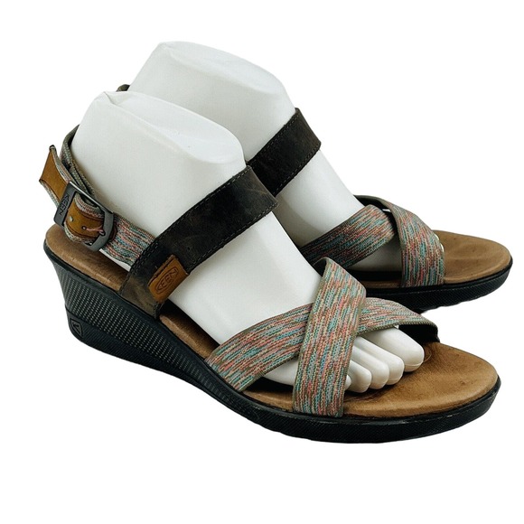 Womens 10 Keen Skyline Brindle Wedge Sandals Multi Open Toe Buckle Ankle Straps - Picture 1 of 10